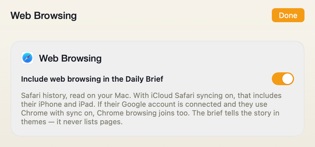 The Web Browsing source screen in Porchlight Settings