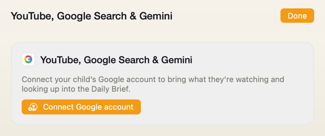 The Google source screen in Porchlight Settings