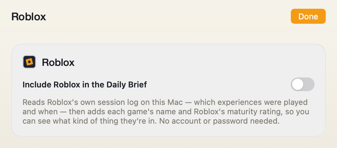 The Roblox source screen in Porchlight Settings